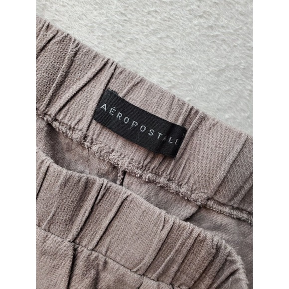 Aéropostale Bermuda Shorts Women Size Medium Brown Lace Trim Linen Elastic Waist - Picture 5 of 6